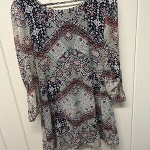 Speechless Navy and Orange Patterned Dress